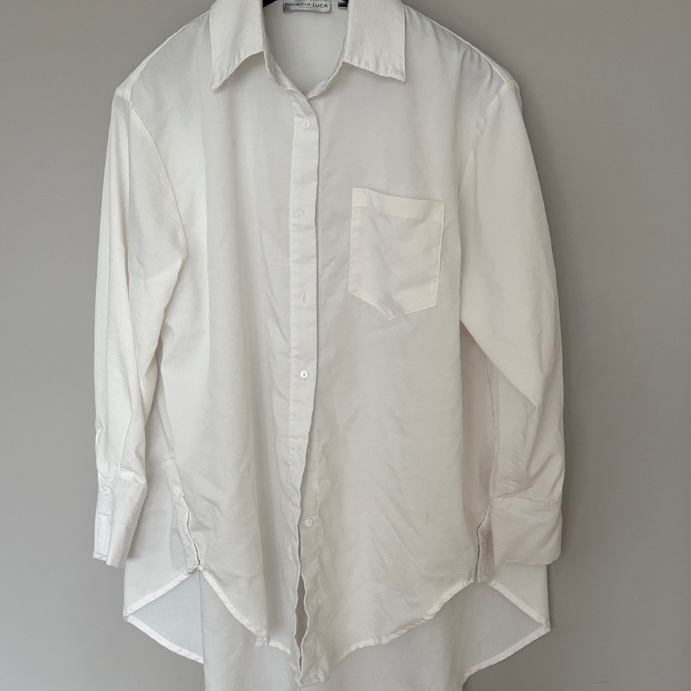 Patrizia Luca White Long-Sleeve Casual Button-Down Shirt